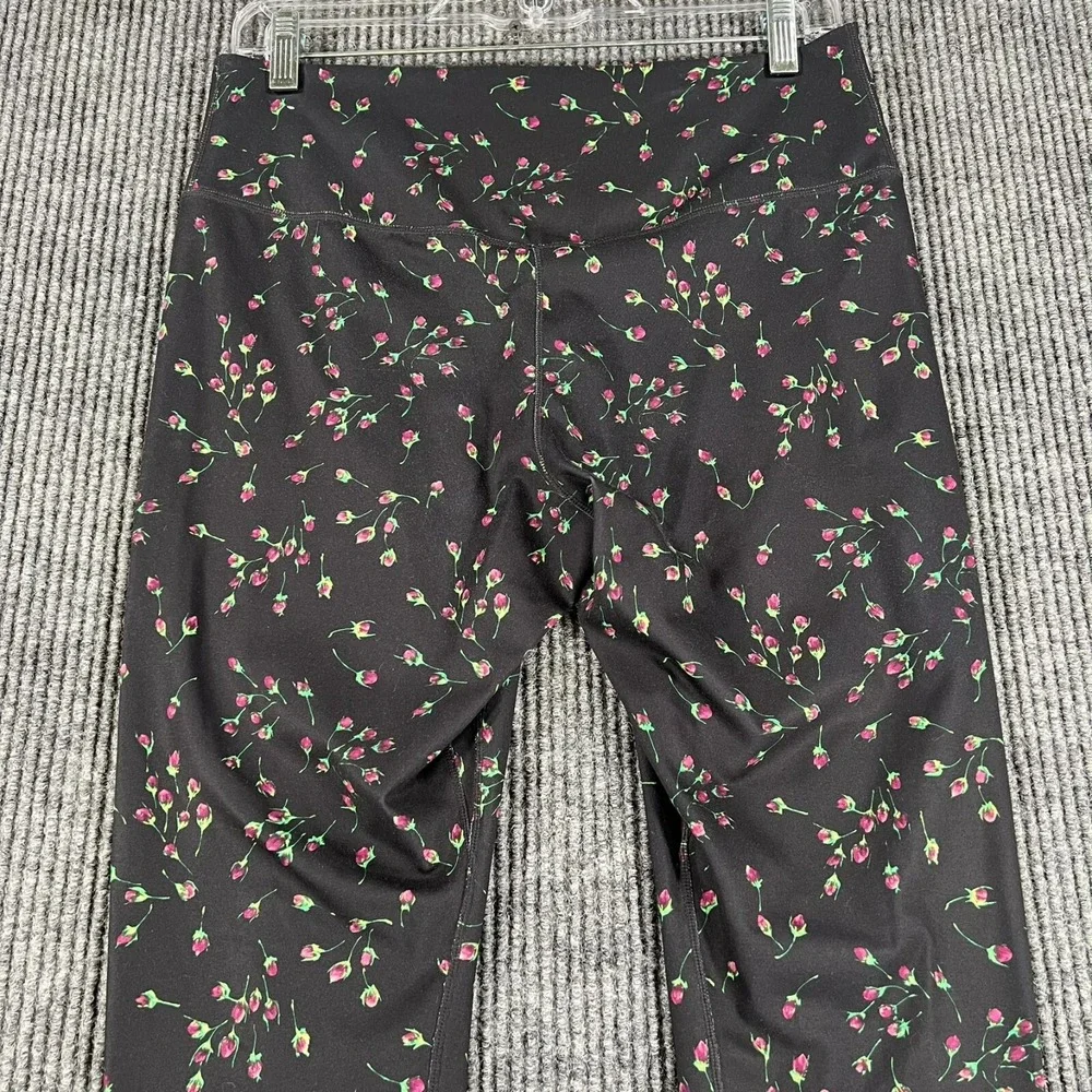 Nike Leggings Womens Large Black Floral Roses Geometric Dri Fit Active Workout
